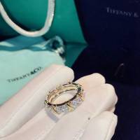 Tiffany純銀飾品 蒂芙尼女士專櫃爆款交叉黃金滿鑽戒指  zgt1749