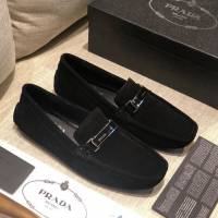 PRADA男鞋 普拉達專櫃最新款式 壓紋牛皮 原版套腳機車鞋 PRADA休閒皮鞋  hdx13451