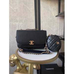 Chanel女包 香奈兒專櫃最新款鏈條肩背包 Chanel黑色口蓋包與零錢包 AS1094  djc4077