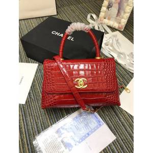 Chanel女包 香奈兒專櫃最新款cocohandle牛皮壓花鱷魚紋單肩斜挎鏈條包 A93050  djc4166