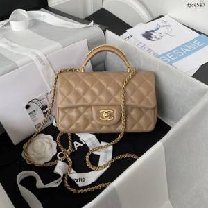 Chanel專櫃新款22B最新Mini CF handle五金點綴手提女包 新AS2431 香奈兒經典菱格口蓋包 djc4540
