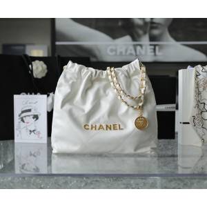 Chanel專櫃新款鏈條22bag女包 香奈兒小號白色/金字垃圾袋 djc6893