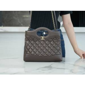 Chanel專櫃新款亮色褶皺小牛皮鏈條女包 香奈兒23A高級手工坊31bag mini咖色31手袋 djc6933