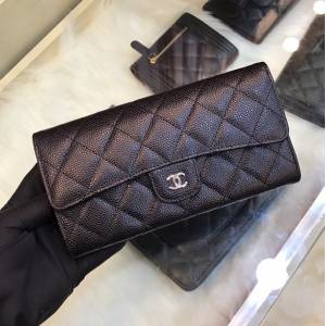 Chanel專櫃經典款女士錢包拉鏈包 香奈兒荔枝紋菱格紋cf長款翻蓋錢包80758 djc7044