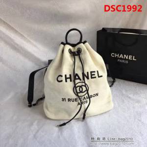 香奈兒CHANEL 93787 旅行必備帆布雙肩抽繩沙灘包DSC1992