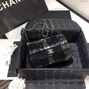 Chanel女包 銀扣 Chanel最新款珠片包 cf 內裏進口小羊皮 香奈兒鏈條單肩斜挎包  djc3811