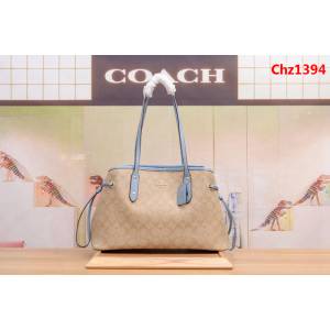 COACH蔻馳 原單 57842 PVC配頭層牛皮 經典百搭款 抽繩款戴妃包 手提斜挎包  Chz1394
