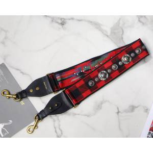 Dior肩帶 迪奧羅馬肩帶黑綠格子 白色和黑色刺繡帆布寬肩帶 復古銀色飾章  Dyd1045
