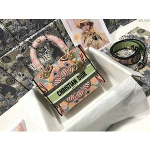 Dior女包 迪奧Lady D-Lite五格刺繡彩色燈光手袋 Dior手提肩背斜挎包  dfk1809