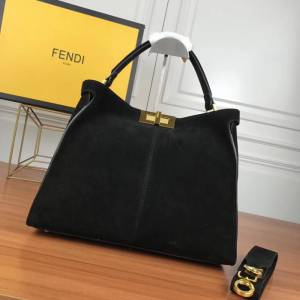 FENDI芬迪 新款 單個提手大號手袋 麂皮材質 棕色提花FF圖案 9901#  fd1814