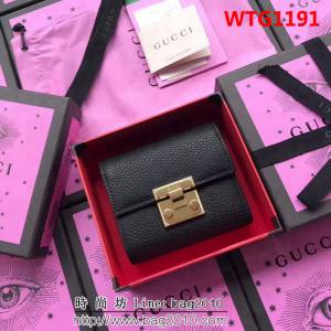 GUCCI古馳 歐洲正品原單 padlock系列 最新款短皮夾 453155 黑色摔紋全皮 WTG1191