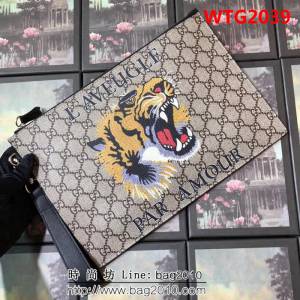 GUCCI古馳 升級版 G家原單 印花裝飾 纖薄手拿包 473904 老虎PVC WTG2039