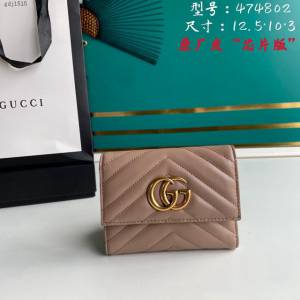 Gucci原厂皮包包 古驰GG Marmont翻盖暗扣钱包 Gucci短夹零钱包 474802  gdj1515