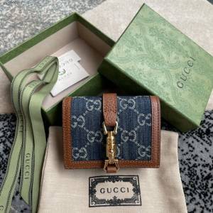 Gucci专柜新款女包,包 古驰jackie 1961丹宁牛仔布折叠钱包 645536  gdj1608