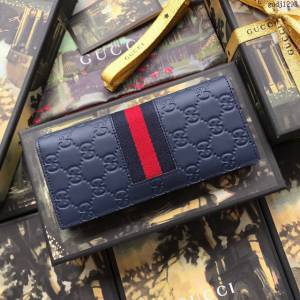 Gucci包 古馳錢包 408836藍壓全皮 義大利牛皮與標誌性織 高端品質男士西裝夾 Gucci男錢包  gudj1298