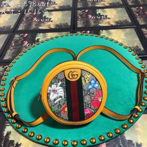 Gucci包 古馳女包 598661 花料/黃皮 Gucci新款圓形小背包 Gucci迷你雙肩包  gudj1396