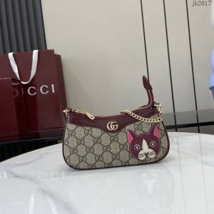 Gucci專櫃古馳最新款原廠皮飾熊貓細節GG迷你手袋貓咪鏈條包 jh2017型號：818763