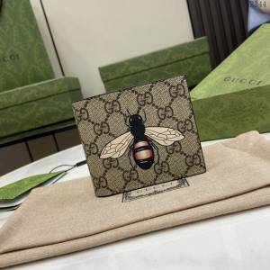 Gucci專櫃古馳最新款蜜蜂印花GG Supreme帆布錢包男士短夾 jh2244型號：451268
