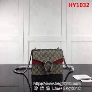 GUCCI古馳原單 新款專櫃品質高仿原單貨實物實拍 421970啡pvc配大紅單肩斜挎包 HY1032