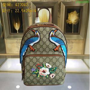 GUCCI 古馳女包 新款 427042 pvc刺繡 古奇奢侈品女包 花鳥印花圖案 雙肩包 女款背包