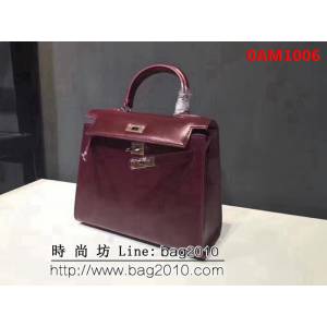 愛馬仕Hermes BOX鏡面牛皮凱莉包 時尚手提包 0AM1006