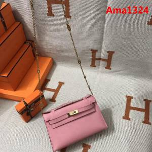 HERMES愛馬仕 凱莉包 mini kelly一代 粉色epsom皮 夏天首選手包款 可手提肩背  Ama1324
