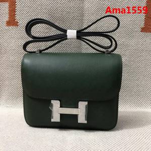 HERMES愛馬仕 H空姐包 進口原廠EP皮 頂級蜜蠟製作 街拍必備單品 祖母綠金銀 單肩斜挎包  Ama1559