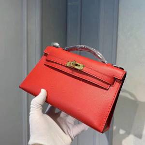 Hermes女包 愛馬仕Kelly pochette一代手包 原廠epsom皮 國旗紅/金扣 手工蠟線 Hermes手提女包  am1737