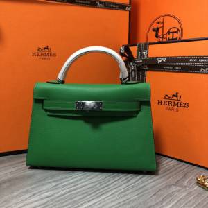 Hermes女包 愛馬仕kelly2代 Epsom金銀扣 全手縫 Hermes新款Mini kelly女包  am1784