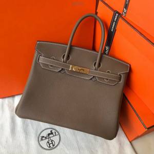 Hermes女包 愛馬仕Birkin Hermes鉑金包 togo小牛皮 大象灰 金銀扣 Hermes手提女包  am1832