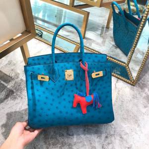 Hermes女包 愛馬仕Birkin30cm Hermes鉑金包 進口k級鴕鳥皮 手工蠟線縫製 Hermes鴕鳥皮手提女包  am1982