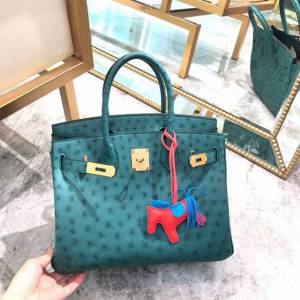 Hermes女包 愛馬仕Birkin30cm Hermes鉑金包 進口k級鴕鳥皮 手工蠟線縫製 Hermes鴕鳥皮手提女包  am1988
