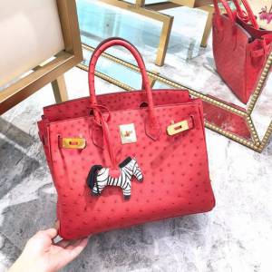 Hermes女包 愛馬仕Birkin30cm Hermes鉑金包 進口k級鴕鳥皮 手工蠟線縫製 Hermes鴕鳥皮手提女包  am1990