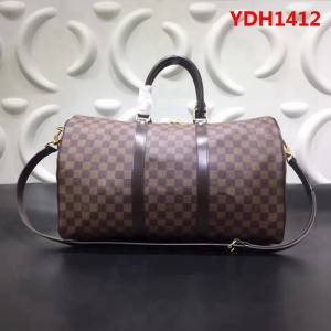 路易威登LV頂級原單KEEPALL 旅行袋 M41418 黑格皮旅行袋枕頭包 YDH1412