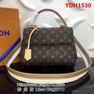 路易威登LV頂級原單M42738杏色白色肩帶Cluny商務手袋可手提斜跨 YDH1530