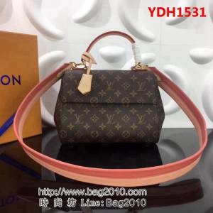 路易威登LV頂級原單M42738粉色肩帶Cluny商務手袋 可手提斜跨 YDH1531