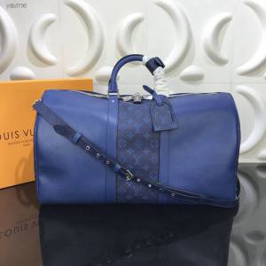 LV包包 LV新款旅行包 M53766 Keepall 50 Bandoulière旅行袋 LV海軍藍男士旅行袋  ydh3736