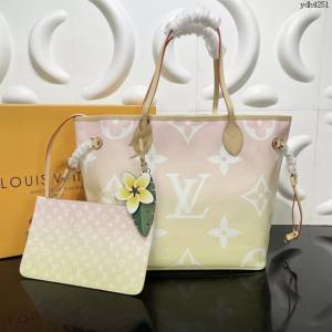 LV專櫃新款女包 路易威登Neverfull中號Tote包 漸變粉彩色 M45680 LV新款購物袋  ydh4251