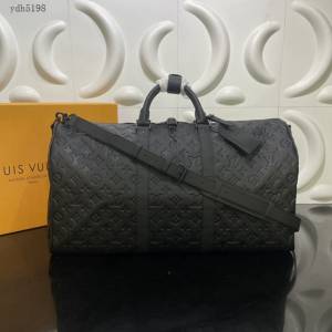 Lv路易威登2023專櫃新款Keepall BANDOULIèRE50旅行袋 LV黑色壓花牛皮男士旅行包 M59025 ydh5198