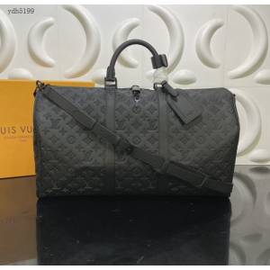 Lv路易威登2023專櫃新款Keepall BANDOULIèRE50旅行袋 LV黑色壓花牛皮男士旅行包 M44810 M45731 ydh5199