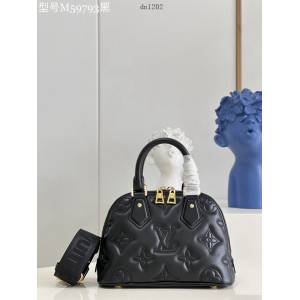 LV專櫃2023新款絎縫牛皮革刺繡Monogram圖案手提女包 M59793黑 路易威登Alma BB手袋貝殼包 dn1202
