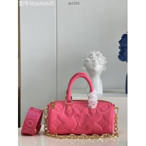 LV專櫃2023新款Papillon BB手袋 59826玫 路易威登牛皮壓花Monogram圖案手提肩背枕頭包 dn1203