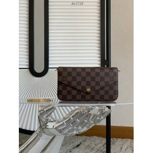 LV專櫃經典款特級全鋼法國原廠皮三件套女包 路易威登老花POCHETTE FéLICIE Woc鏈條包 dn1216