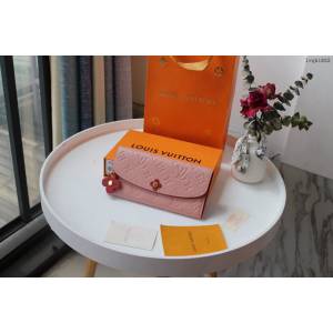 lv錢包 限量版EMILIE全皮系列 M63918 Emilie錢夾 粉色 lv翻蓋女款長錢包  lvqb1802