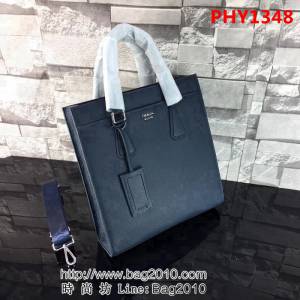 普拉達PRADA原單 最新款 2VG014-2F藍色原版荔枝紋男士商務公事包 PHY1348