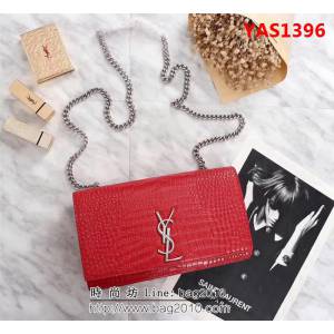 YSL聖羅蘭 經典款 鱷魚紋牛皮 銀扣 時尚鏈條包 26700-1 YAS1396