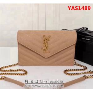 YSL聖羅蘭 專櫃最新V紋皮 金色五金扣 可拆卸鏈條 小挎包 27720 YAS1489