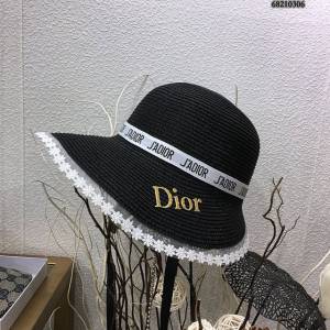 Dior女士帽子 迪奧蕾絲邊吊帶盆帽草帽遮陽帽  mm1090