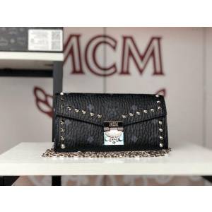 MCM女包 原單 8083 打釘款Patricia鏈條包 折疊翻蓋 MCM女單肩包 可拆卸鏈條斜挎包 手拿包  mdmc1157