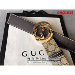 古馳CUCCI 休閒款式 原單經典 高級人造革面 純銅大圓扣 男士皮帶 GHG1035